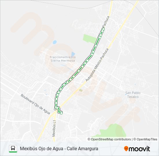 MEXIBÚS OJO DE AGUA - CALLE AMARGURA bus Line Map