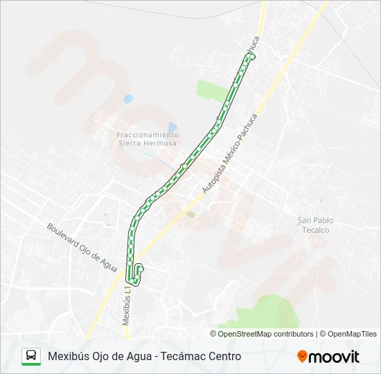 MEXIBÚS OJO DE AGUA - TECÁMAC CENTRO Bus Line Map