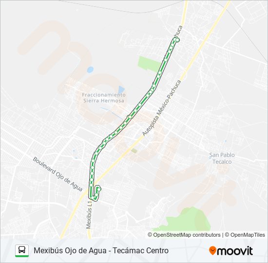 MEXIBÚS OJO DE AGUA - TECÁMAC CENTRO bus Line Map