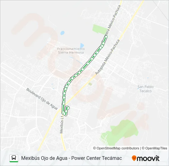 MEXIBÚS OJO DE AGUA - POWER CENTER TECÁMAC Bus Line Map