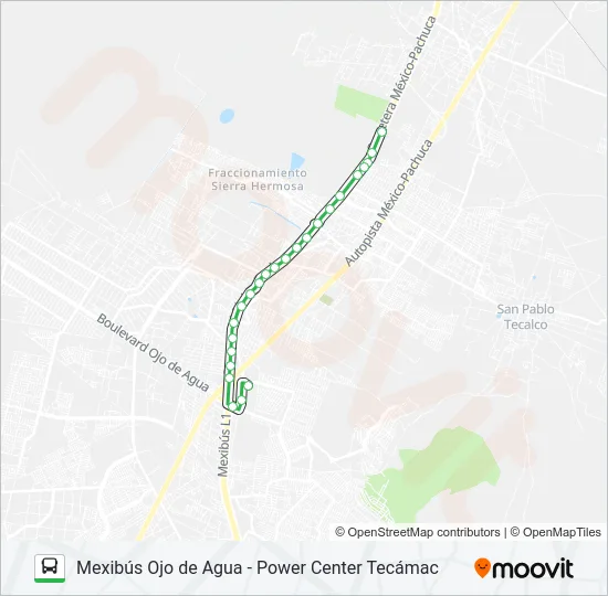 MEXIBÚS OJO DE AGUA - POWER CENTER TECÁMAC Bus Line Map