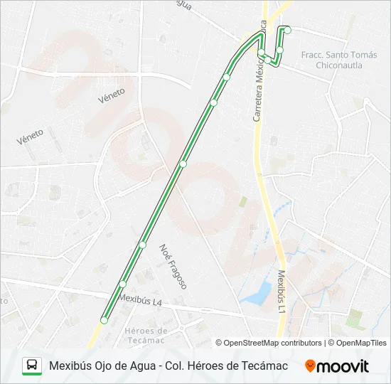 MEXIBÚS OJO DE AGUA - COL. HÉROES DE TECÁMAC Bus Line Map