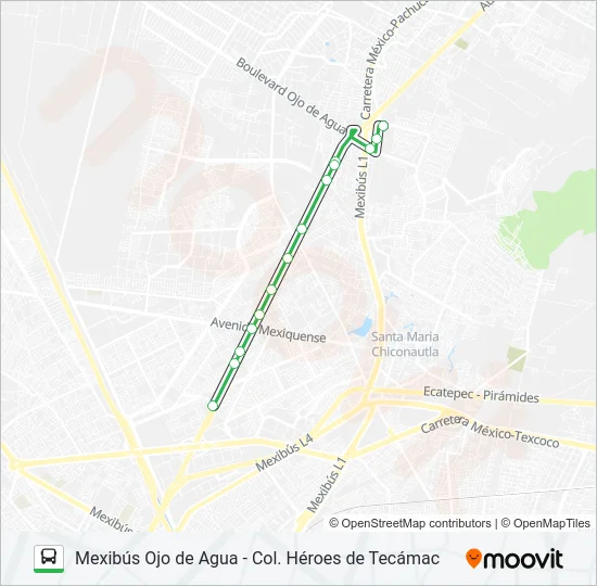 MEXIBÚS OJO DE AGUA - COL. HÉROES DE TECÁMAC Bus Line Map