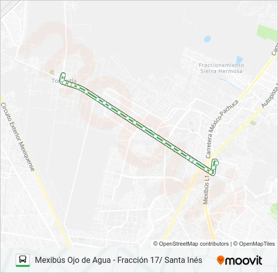 MEXIBÚS OJO DE AGUA - FRACCIÓN 17/ SANTA INÉS Bus Line Map