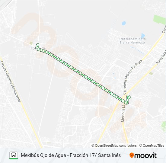 Mapa de MEXIBÚS OJO DE AGUA - FRACCIÓN 17/ SANTA INÉS de autobús