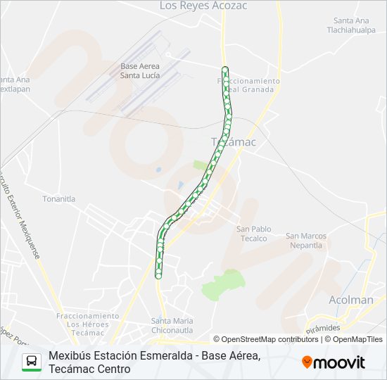 Mapa de MEXIBÚS ESTACIÓN ESMERALDA - BASE AÉREA, TECÁMAC CENTRO de autobús