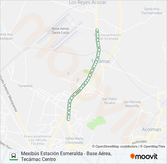 MEXIBÚS ESTACIÓN ESMERALDA - BASE AÉREA, TECÁMAC CENTRO bus Line Map