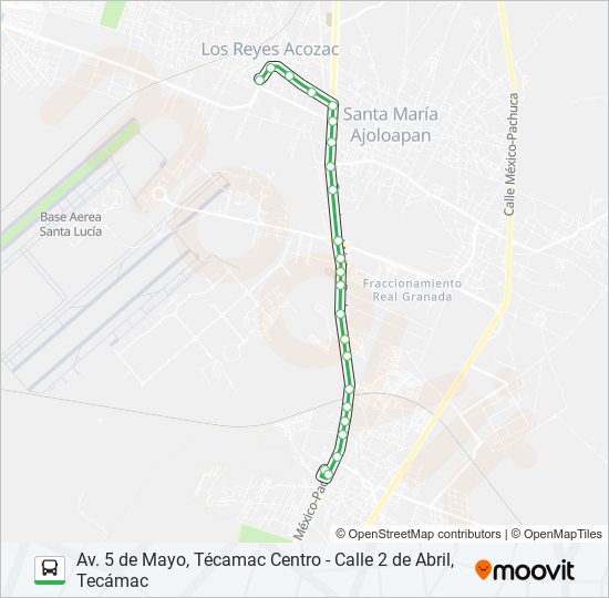AV. 5 DE MAYO, TÉCAMAC CENTRO - CALLE 2 DE ABRIL, TECÁMAC bus Line Map