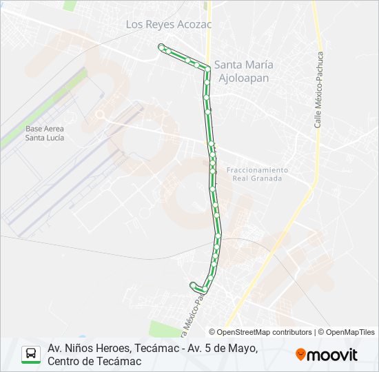 AV. NIÑOS HEROES, TECÁMAC - AV. 5 DE MAYO, CENTRO DE TECÁMAC bus Line Map