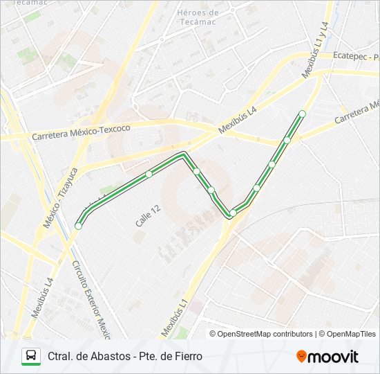 Mapa de CTRAL. DE ABASTOS - PTE. DE FIERRO de autobús