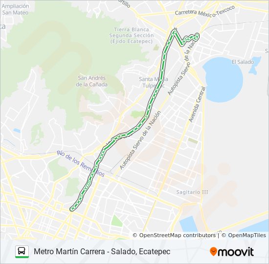 METRO MARTÍN CARRERA - SALADO, ECATEPEC bus Line Map