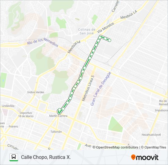 METRO MARTÍN CARRERA - CALLE CHOPO, RUSTICA X. bus Line Map