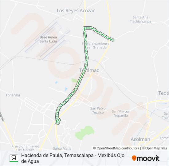 HACIENDA DE PAULA, TEMASCALAPA - MEXIBÚS OJO DE AGUA bus Line Map