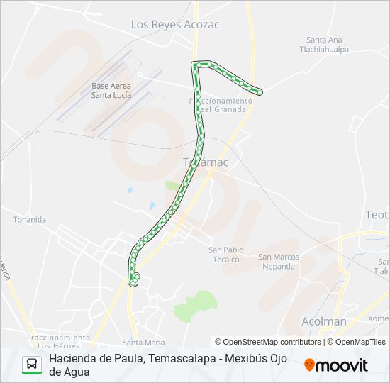 HACIENDA DE PAULA, TEMASCALAPA - MEXIBÚS OJO DE AGUA bus Line Map