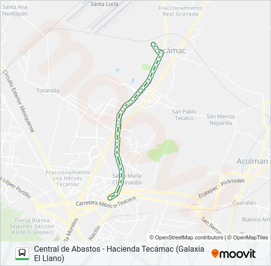 CENTRAL DE ABASTOS - HACIENDA TECÁMAC (GALAXIA EL LLANO) Bus Line Map