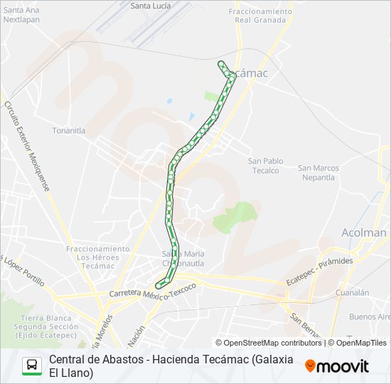 CENTRAL DE ABASTOS - HACIENDA TECÁMAC (GALAXIA EL LLANO) bus Line Map