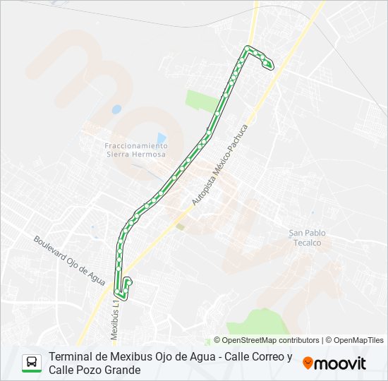 Mapa de TERMINAL DE MEXIBUS OJO DE AGUA - CALLE CORREO Y CALLE POZO GRANDE de autobús