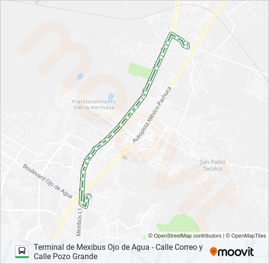 TERMINAL DE MEXIBUS OJO DE AGUA - CALLE CORREO Y CALLE POZO GRANDE bus Line Map