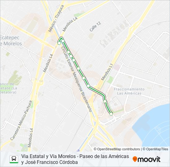 VIA ESTATAL Y VÍA MORELOS - PASEO DE LAS AMÉRICAS Y JOSÉ FRANCISCO CÓRDOBA bus Line Map