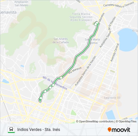 Mapa de INDIOS VERDES - STA. INÉS de autobús