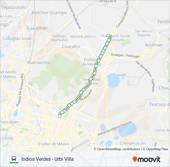 INDIOS VERDES - URBI VILLA bus Line Map