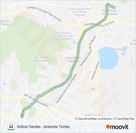 Mapa de INDIOS VERDES - AVENIDA TORRES de autobús