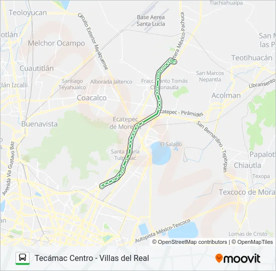 TECÁMAC CENTRO - VILLAS DEL REAL Bus Line Map