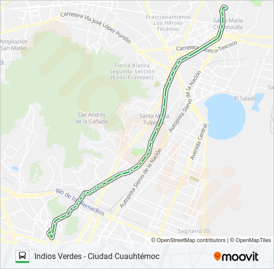 INDIOS VERDES - CIUDAD CUAUHTÉMOC bus Line Map