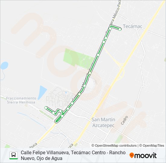 CALLE FELIPE VILLANUEVA, TECÁMAC CENTRO - RANCHO NUEVO, OJO DE AGUA bus Line Map