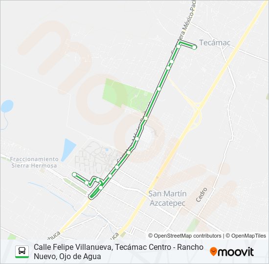 CALLE FELIPE VILLANUEVA, TECÁMAC CENTRO - RANCHO NUEVO, OJO DE AGUA bus Line Map