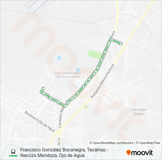 FRANCISCO GONZÁLEZ BOCANEGRA, TECÁMAC - NARCIZO MENDOZA, OJO DE AGUA Bus Line Map