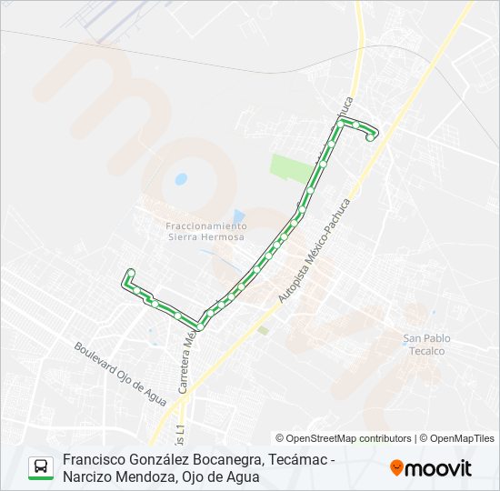 FRANCISCO GONZÁLEZ BOCANEGRA, TECÁMAC - NARCIZO MENDOZA, OJO DE AGUA bus Line Map