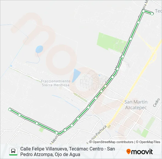 CALLE FELIPE VILLANUEVA, TECÁMAC CENTRO - SAN PEDRO ATZOMPA, OJO DE AGUA Bus Line Map