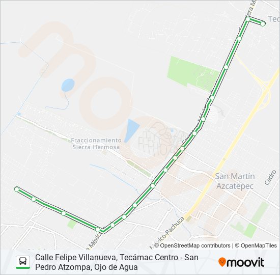 CALLE FELIPE VILLANUEVA, TECÁMAC CENTRO - SAN PEDRO ATZOMPA, OJO DE AGUA bus Line Map
