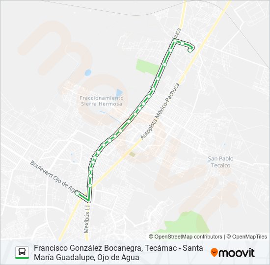 Mapa de FRANCISCO GONZÁLEZ BOCANEGRA, TECÁMAC - SANTA MARÍA GUADALUPE, OJO DE AGUA de autobús