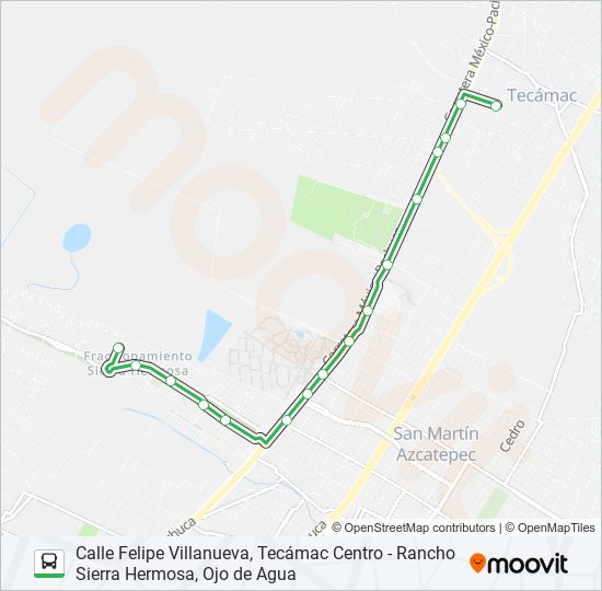 CALLE FELIPE VILLANUEVA, TECÁMAC CENTRO - RANCHO SIERRA HERMOSA, OJO DE AGUA bus Line Map