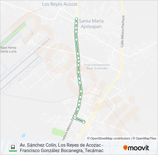 AV. SÁNCHEZ COLÍN, LOS REYES DE ACOZAC - FRANCISCO GONZÁLEZ BOCANEGRA, TECÁMAC bus Line Map