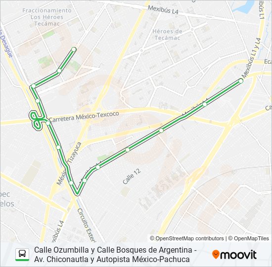 Mapa de CALLE OZUMBILLA Y CALLE BOSQUES DE ARGENTINA - AV. CHICONAUTLA Y AUTOPISTA MÉXICO-PACHUCA de autobús