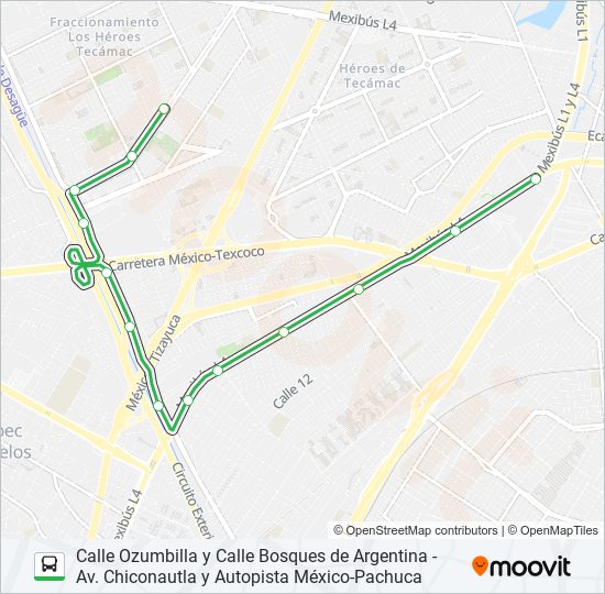 CALLE OZUMBILLA Y CALLE BOSQUES DE ARGENTINA - AV. CHICONAUTLA Y AUTOPISTA MÉXICO-PACHUCA bus Line Map