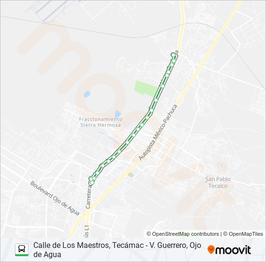 Mapa de CALLE DE LOS MAESTROS, TECÁMAC - V. GUERRERO, OJO DE AGUA de autobús