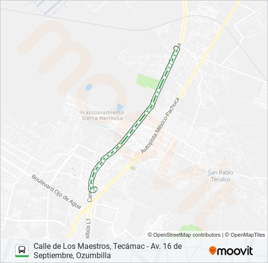 CALLE DE LOS MAESTROS, TECÁMAC - AV. 16 DE SEPTIEMBRE, OZUMBILLA bus Line Map