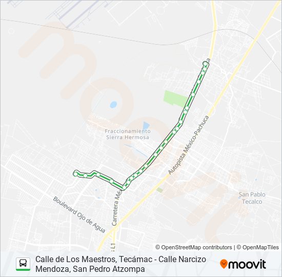 CALLE DE LOS MAESTROS, TECÁMAC - CALLE NARCIZO MENDOZA, SAN PEDRO ATZOMPA bus Line Map