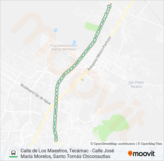 CALLE DE LOS MAESTROS, TECÁMAC - CALLE JOSÉ MARÍA MORELOS, SANTO TOMÁS CHICONAUTLAS bus Line Map