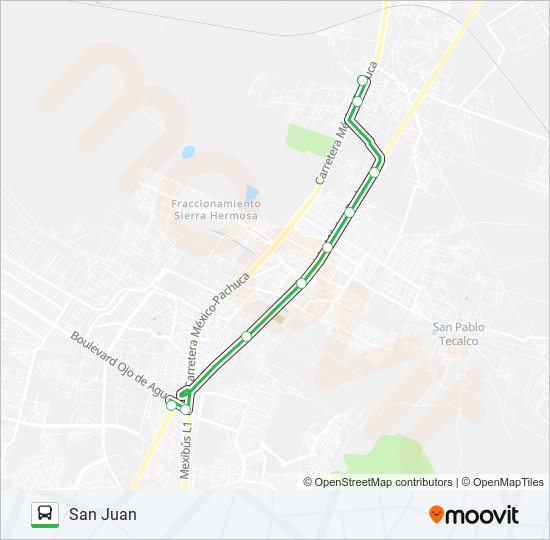 SAN JUAN - TECÁMAC bus Line Map