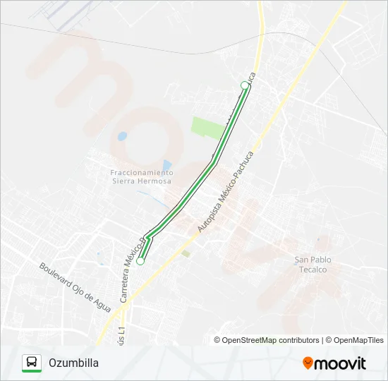 OZUMBILLA - TECÁMAC Bus Line Map