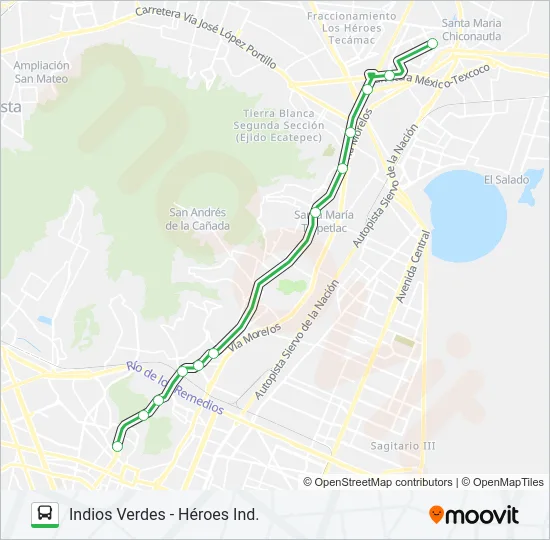 INDIOS VERDES - HÉROES IND. Bus Line Map