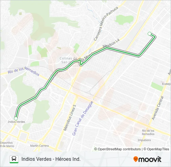 INDIOS VERDES - HÉROES IND. Bus Line Map