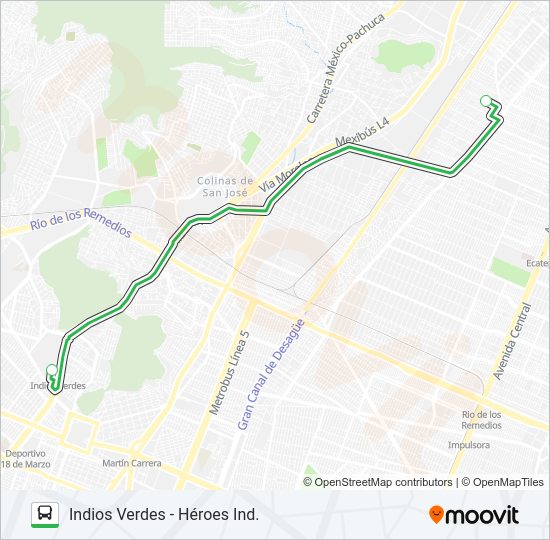Mapa de INDIOS VERDES - HÉROES IND. de autobús