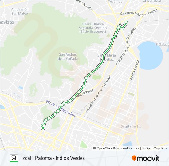 Mapa de IZCALLI PALOMA - INDIOS VERDES de autobús