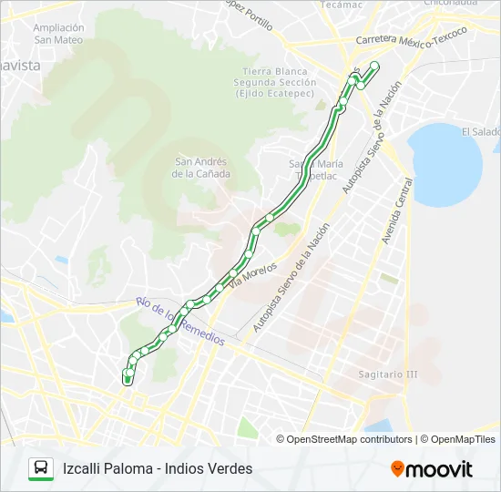 IZCALLI PALOMA - INDIOS VERDES Bus Line Map